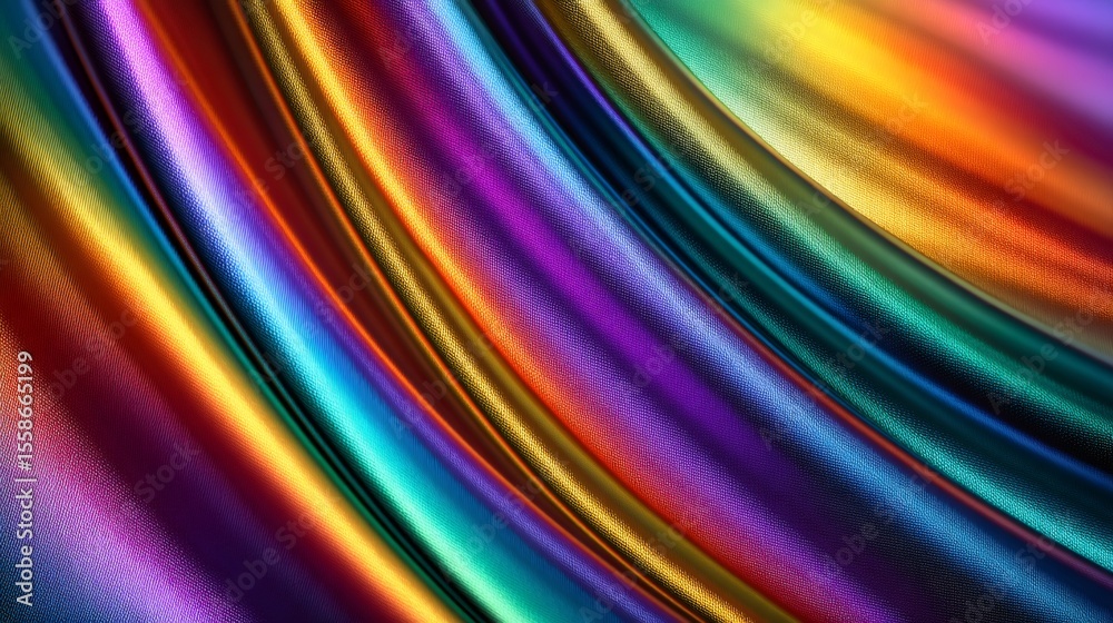 Poster colorful iridescent metallic fabric flowing with diagonal lines