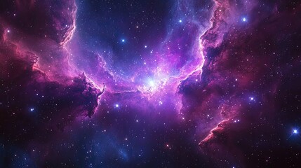 Fototapeta premium Purple Nebula and Cosmic Dust Clouds in Outer Space with Stars and Galaxies Creating Beautiful Astronomical Scene
