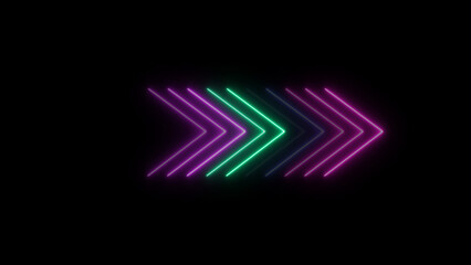 Seamless loop. Glowing neon Arrow icon neon glowing arrows. Direction banner. Directional sign arrow points to the left.	
