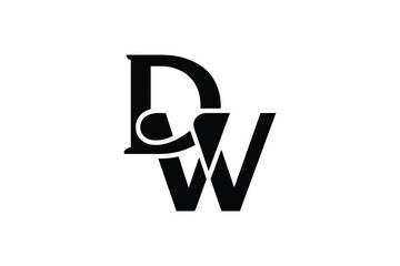 A bold monogram logo design featuring the letters d and w in black color