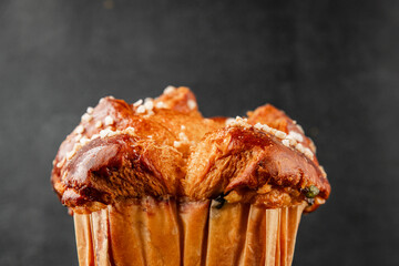 Brioche sweet baked dessert fluffy baked goods fresh delicious gourmet food background on the table...