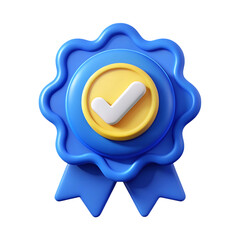 Three dimensional badge design with a checkmark symbol representing verification and approval