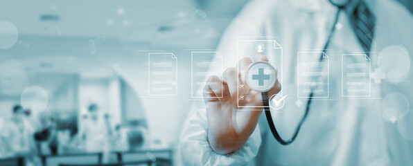 Doctor Work with AI and  Medical Report, Healthcare, Telemedicine, and Digital Medical Services...