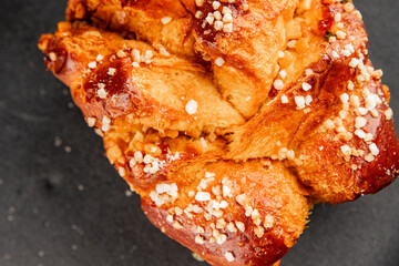 Brioche sweet baked dessert fluffy baked goods fresh delicious gourmet food background on the table...