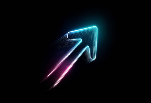 The image of a vibrant neon arrow pointing upwards embodies the concepts of progress and growth