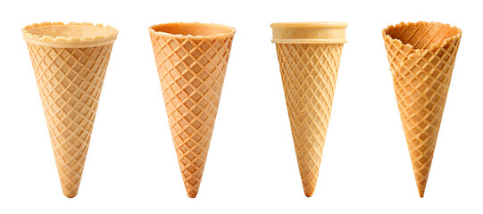 Collection of empty ice cream cone png isolated on transparent background