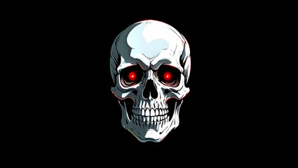 Obraz premium A detailed illustration of a white skull with glowing red eyes set against a black background