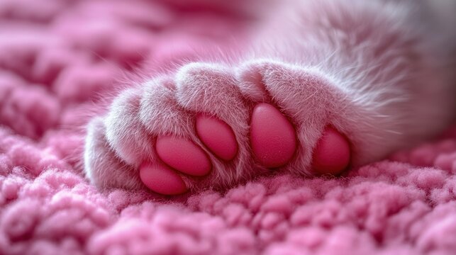 Close-up of a kitten's paw with pink pads - Powered by Adobe