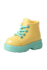 Bright yellow and teal 3D claymorphic sneaker icon with a smooth finish, designed for playful aesthetics and minimalistic appeal