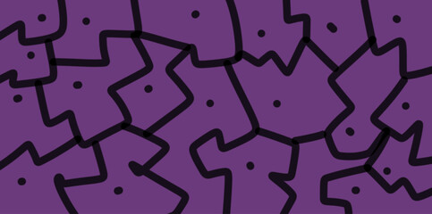 Abstract pattern of puzzle lines and dots in solid black with a dark purple background, trendy, unique, vintage, suitable for use as decoration for posters, banners and greeting cards.
