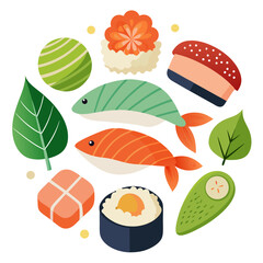 set of sushi with salmon