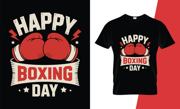 Happy boxing day t shirt design with red boxing gloves and vintage style