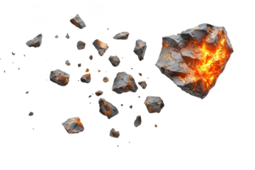 Glowing Orange and Gray Rocks Falling Isolated on a transparent background stones
