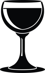 wine glass silhouette, black white icon, minimalist drink vector