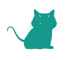 Devil cat in silhouette  pure white background.