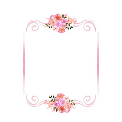 Hand draw frame with watercolor romantic flowers, leaves. Meadow floral and herbs, isolated on white background