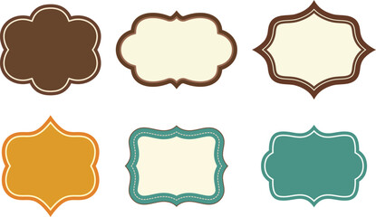 Collection of vintage style blank labels in various shapes and pastel colors