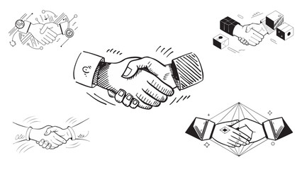 Innovative Handshake Icon Set for Business & Partnership