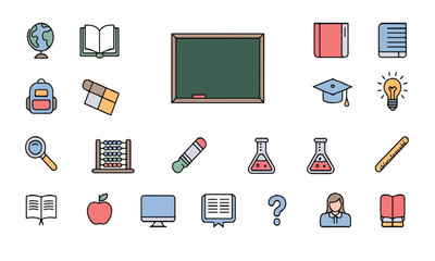 Education Vector Icons &ndash; Flat Style School, Learning & Teaching Symbols for Websites, Apps & Presentations
