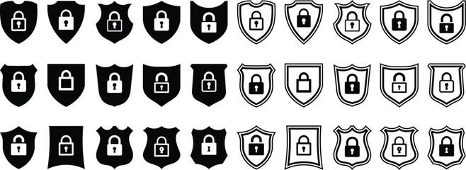 Fototapeta premium Security shield icons with padlock symbol showing digital protection and privacy