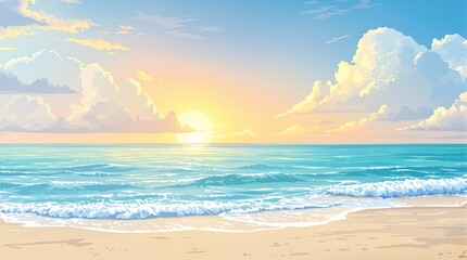 Beach at sunset seascape illustration