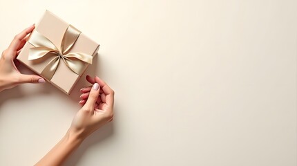 elegant female hands opening a stylish gift box.