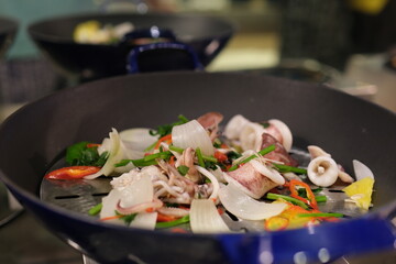 Stir fried clams with chili paste. High quality 4k footage