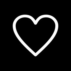 Simple white outline heart graphic on black background.