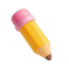 3D claymorphic pencil icon with a pink eraser on a transparent background in low resolution showcasing unique design and artistic style