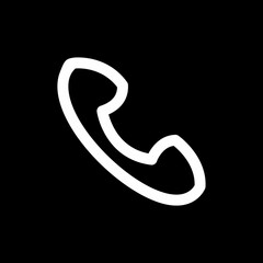 A white phone receiver icon isolated on a black background, representing communication and calls.