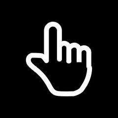 A white hand cursor with the index finger pointing upwards against a black background.
