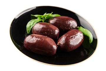 Black pudding sausage fresh delicious gourmet food background on the table rustic food top view copy space