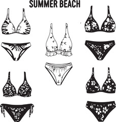 Summer Beach 2-Piece Dress Vector | Stylish Women's Bikini and Skirt Set | Trendy Vacation Outfit Clipart | Editable EPS for Swimwear Design, Fashion Ads, Digital Art, bickni for beach