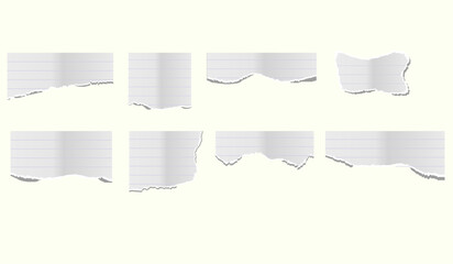 torn pieces of checkered paper. Notebook sheet pieces with torn edges. Ripped checkered Paper Torn Edges. Piece of smooth ripped checkered paper. lined and crumpled effect
