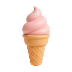 Modern claymorphic ice cream cone design featuring a pink swirl on a traditional waffle cone