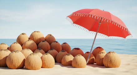Coconuts beach umbrella by the sea