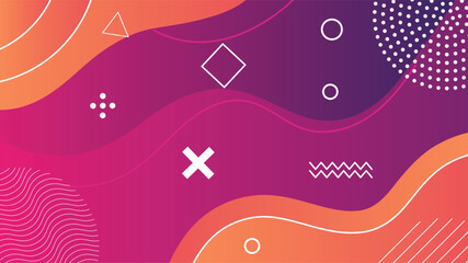 Abstract vibrant gradient background with geometric shapes and dynamic wavy lines