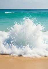 Ocean wave crashing on sandy beach