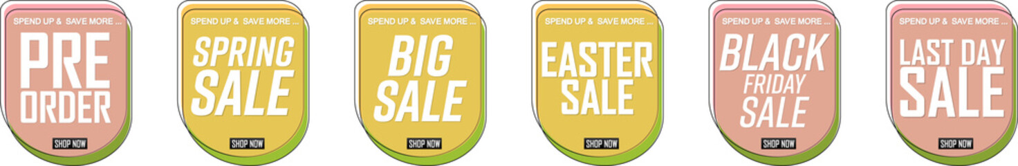 Sale banners, set discount tags, PNG