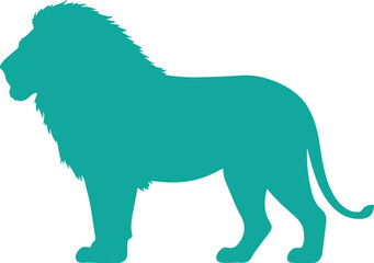 Maneless lion in silhouette purw white background.