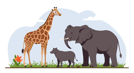 Wildlife harmony: flat style vector illustration of african animals for educational posters