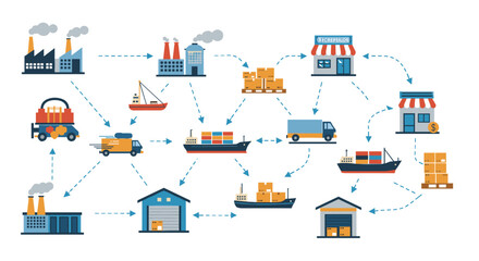Supply chain process vector illustration for logistics and transportation design in flat style