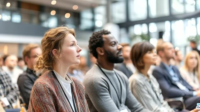 Group of people listening to presenter in modern conference hall, representing teamwork, innovation, and strategic planning educational conference, innovation forum, teamwork sessi,Teamwork, i