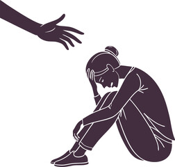 Helping hand offers support to sad person isolated on transparent background