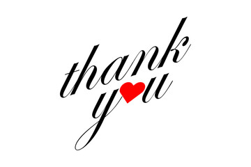 thank you - Thank you word with small heart for note, sign, banner, type logo. Isolated.
