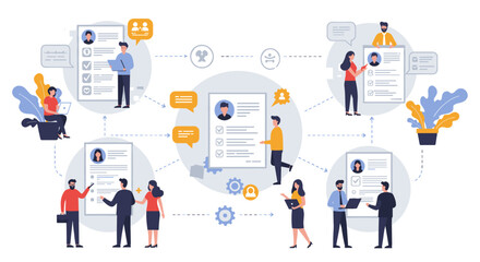 Vector illustration of human resources and recruitment concept for business communication design in flat style