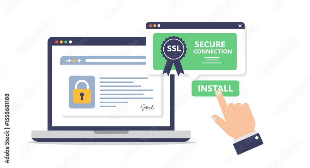 Poster ssl certificate secure connection vector illustration for web safety design in flat style