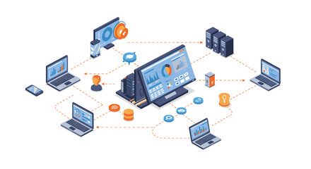 Obraz premium Isometric digital network vector illustration for technology concept design