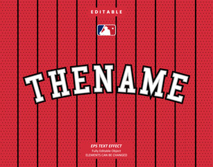 Editable Text Effect Vector of Red Jersey back college white name team sport printable embroidery Design for club, garment, printing, merchandise, basketball, baseball, football