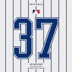 Editable Text Effect Vector of White Jersey back college blue number team sport printable embroidery Design for club, garment, printing, merchandise, basketball, baseball, football